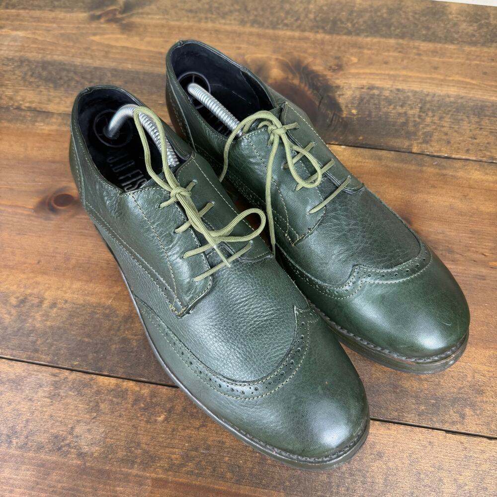 JD FISK Green Leather Wingtip Oxford Brogue Dress Shoes Men's 8.5 Mexico Made